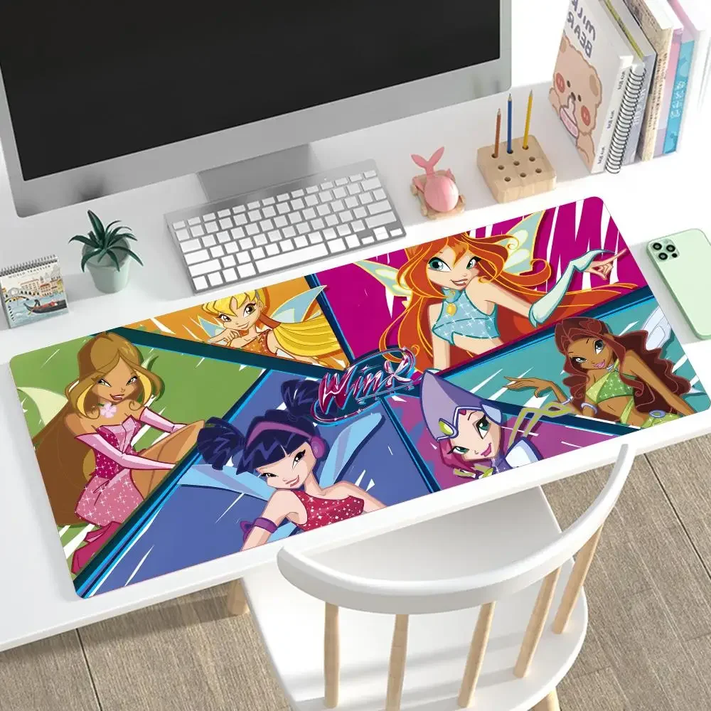 Ragazza W-Winx Clubs Mousepad tappetino per Mouse da gioco di grandi dimensioni tappetino da tavolo con tastiera per Computer addensata