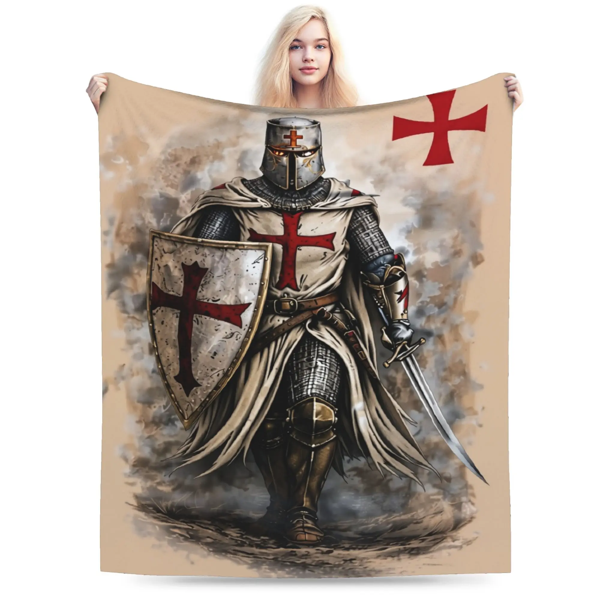 Knights Templar Cross Art Blanket  Warm Soft Funny Plush Throw Blanket For Children Bedroom Flannel Bedspread Bed Cover