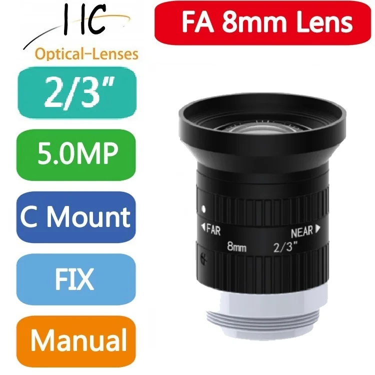 

Новый объектив для видеонаблюдения, 5,0 мегапикселя, 8 мм, объектив с фиксированным фокусным расстоянием F2,4 2/3 дюйма, внутренняя камера, C-крепление, объектив машинного зрения с низким искажением