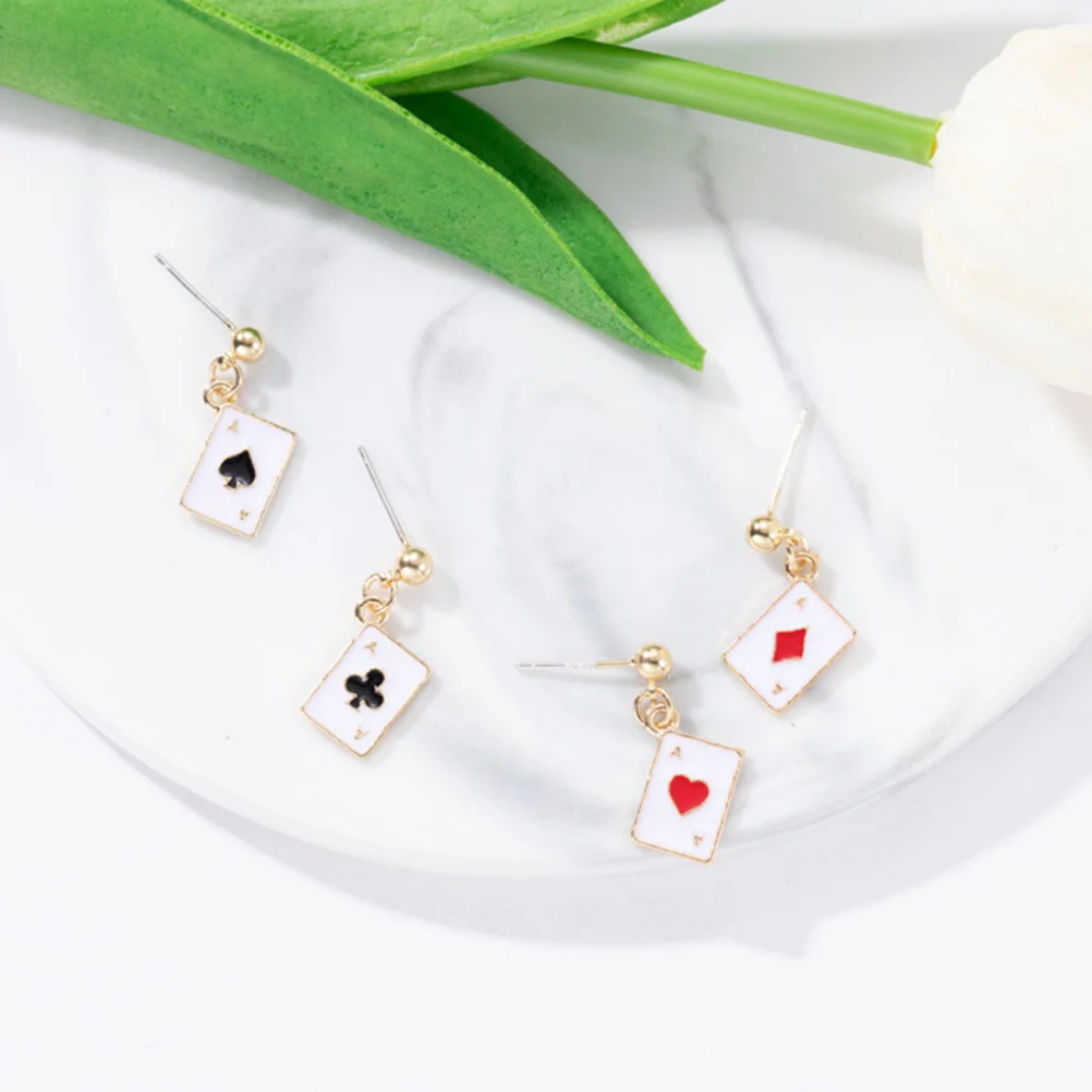 4 قطعة HeartSpade PokerEarrings FashionGirl EarStuds DecorJewelry CreativeDesign SmallSimple EarDrops for Girls TrendyAccessories #5