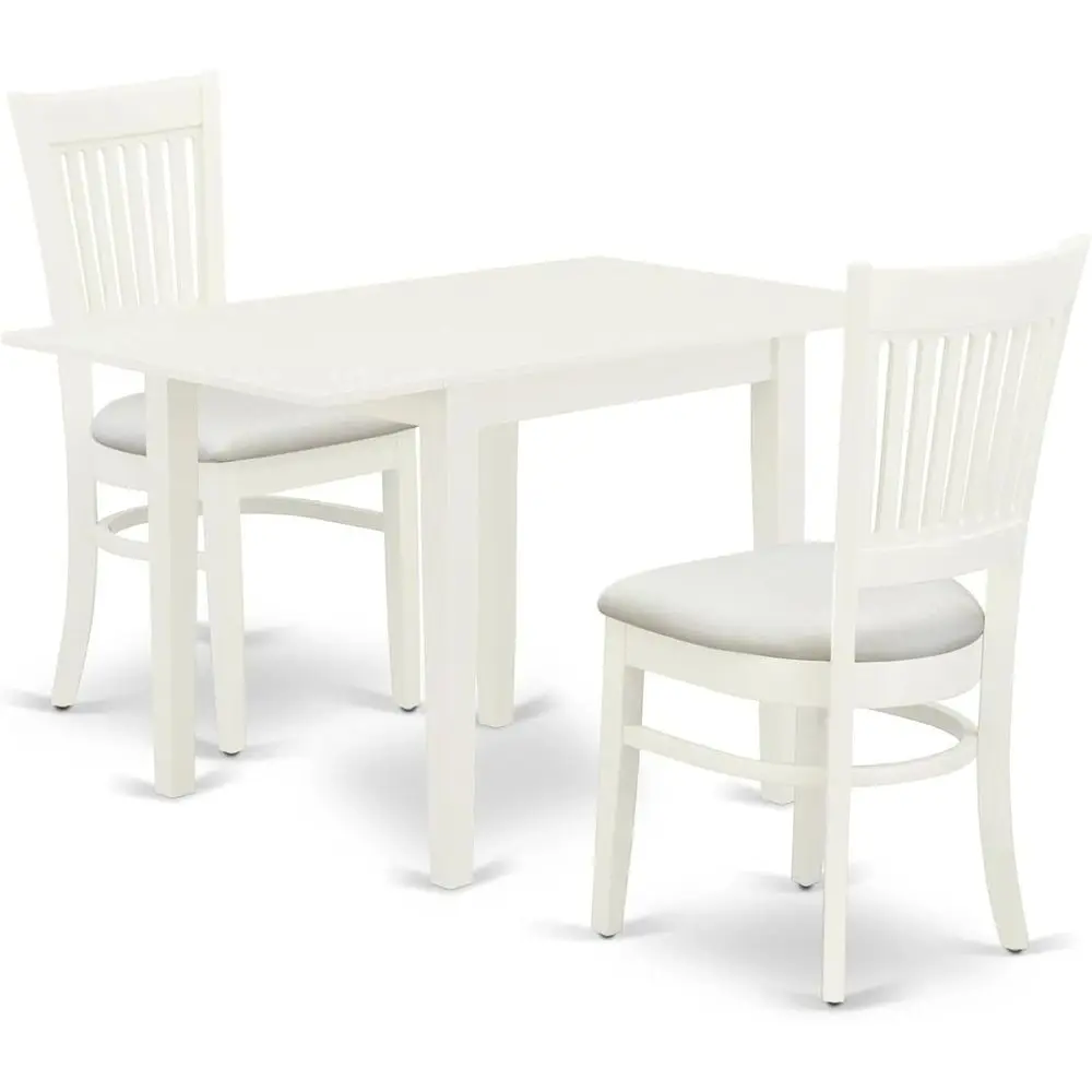 

3-Piece Kitchen Table Set with Drop Leaf and 2 Linen Chairs, 30x48, White