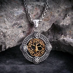 Never Fade Norse Rune Life Tree Necklace Men Gold Color Stainless Steel Pendant Valknut Trinity Male Lucky Amulet Viking Jewelry