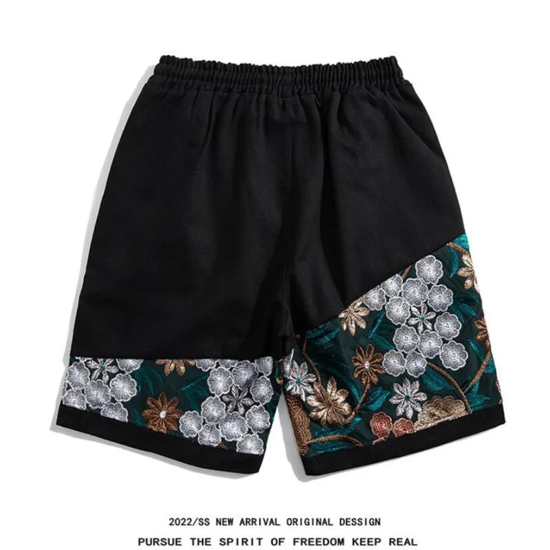 Summer Embroidered Shorts Men Casual Retro Shorts Men Japanese Streetwear Hip-hop Loose Vintage Shorts Mens Large Sizes Shorts