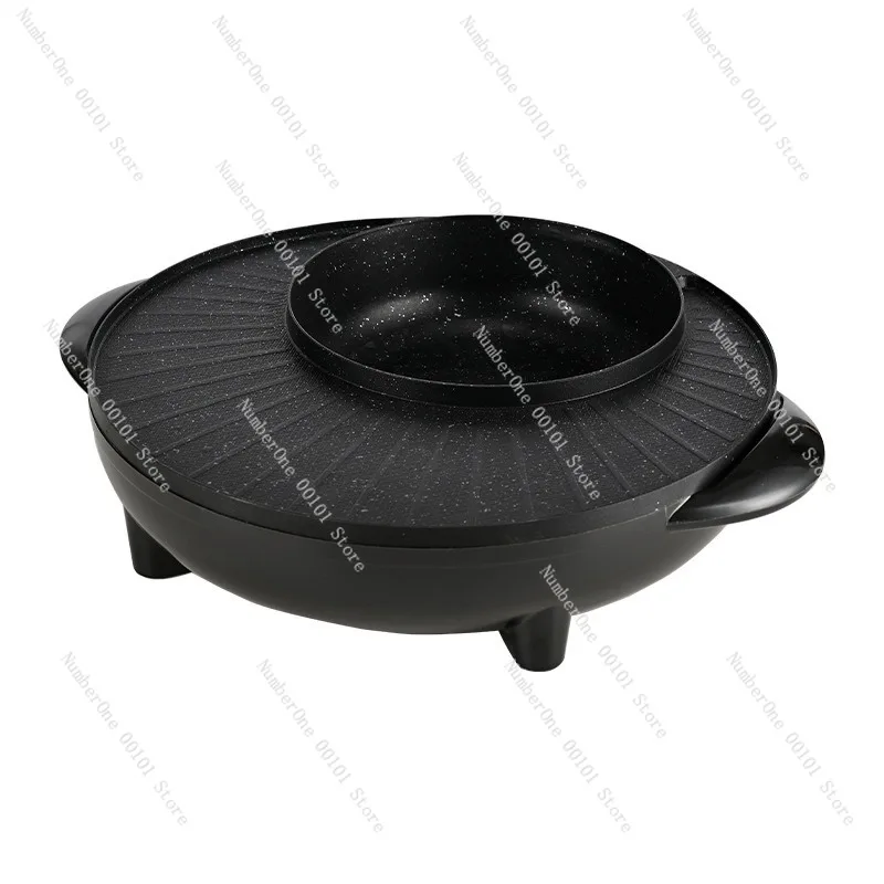 Multifunction Electric Hot Pot Grill Combo with Temperature Control Smokeless Indoor BBQ Pan Non Stick Electric Griddle