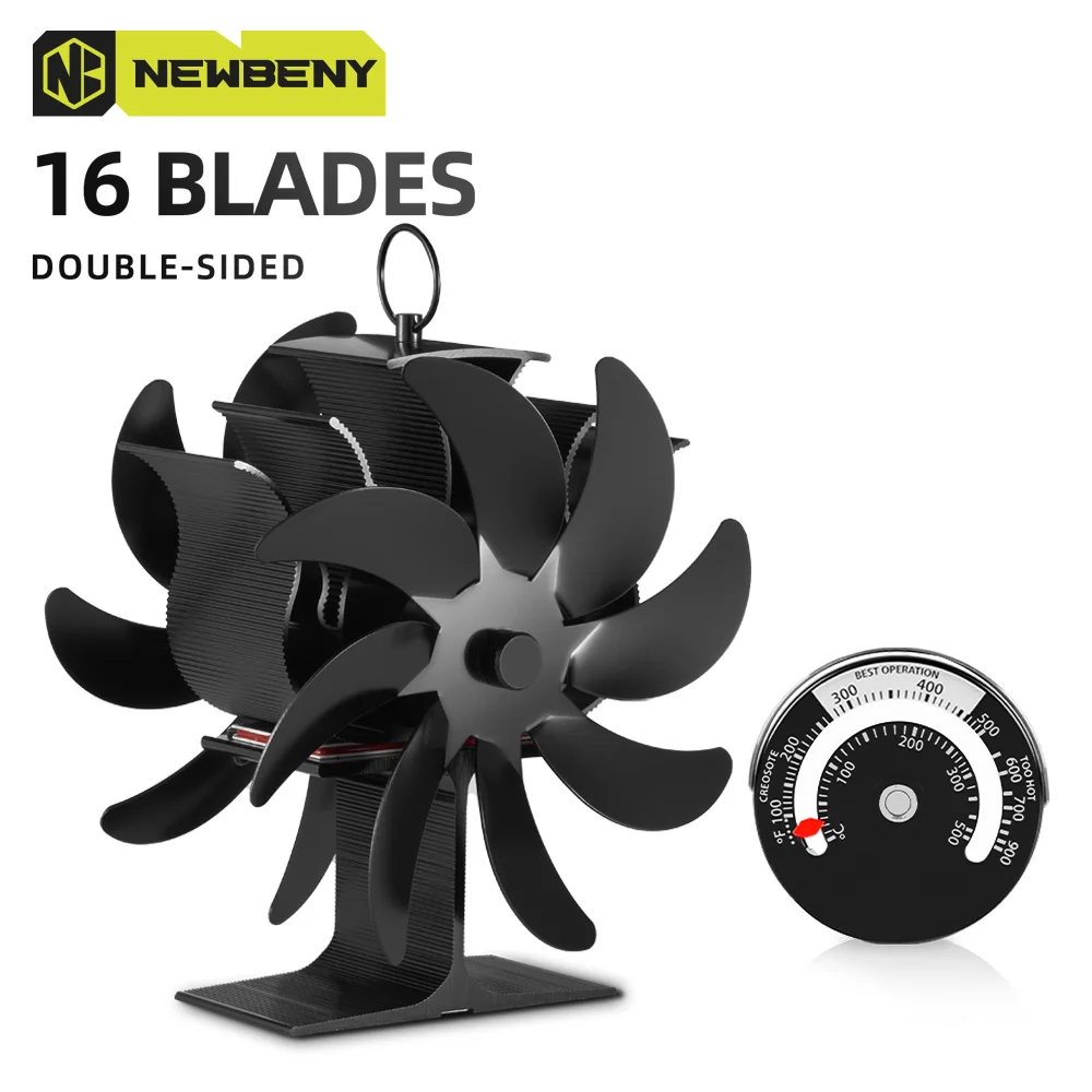 16 Blades Heat Powered Fireplace Fan Double Sided Log Wood Burner Ecological Efficient Home Heat Distribution Quiet Stove Fan