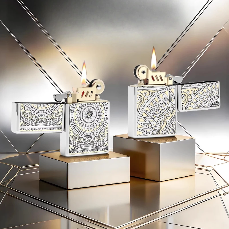 CHIEF Brass Double sided Carved Windproof Kerosine Lighter Classic Grinding Wheel Ignition Creative Pattern Exquisite Lighters