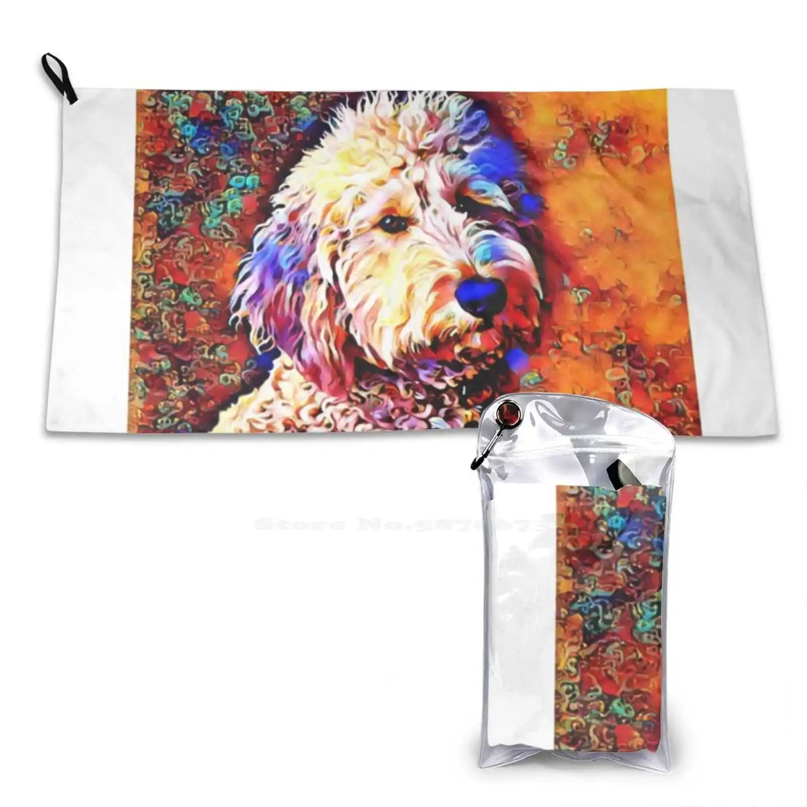 Labradoodle Dog Soft Towel Quick Dry Beach Towel Labradoodle Dog Labrador Mix Puppy Sunny Krchmar Artist Stewart Colorful Fine