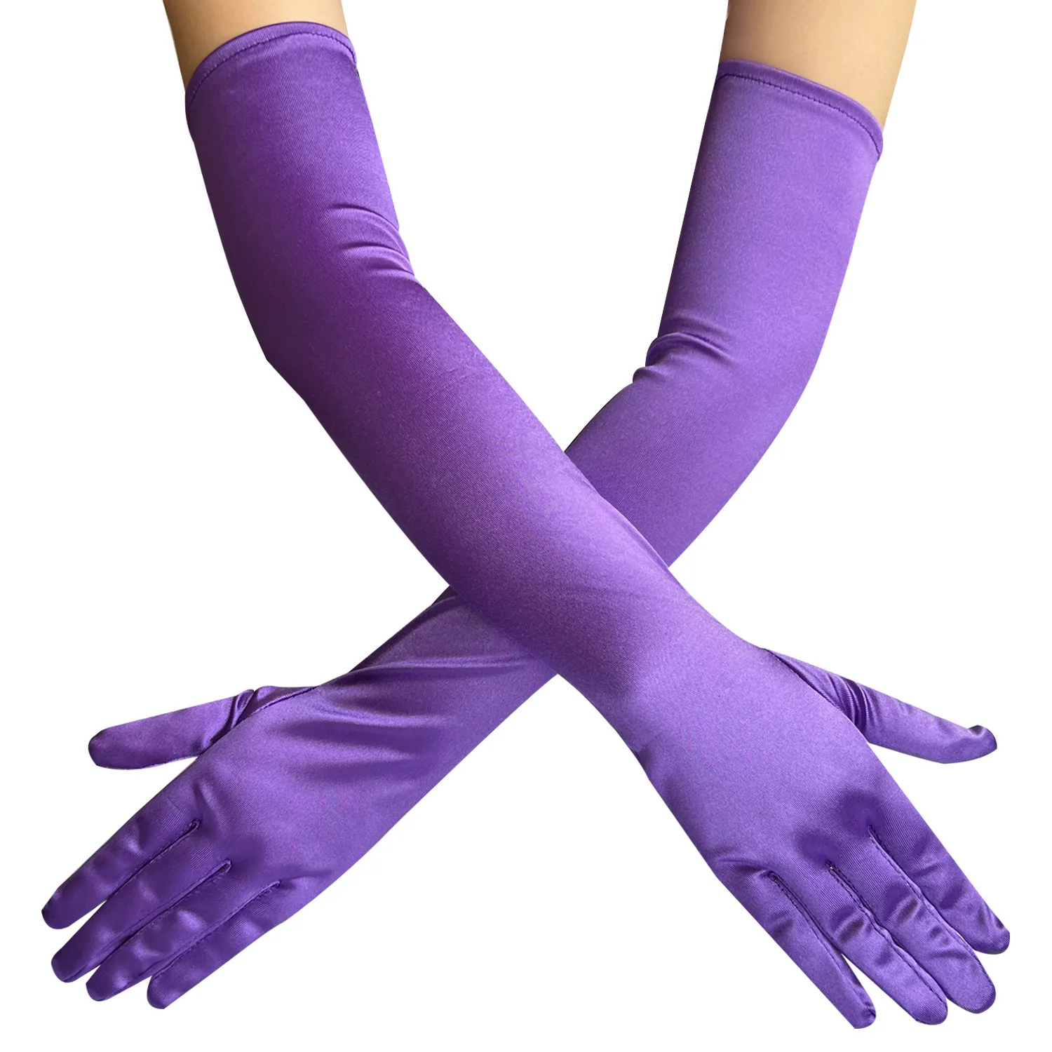New Women Satin Elastic Full Finger Party Gloves Students Solid Bridal Wedding Dress Long Mittens Outdoor Dance Dress Up Gloves
