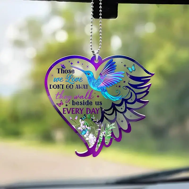 Car Pendant For Rear View Mirror Backpack Acrylic Hangable Violet Charm Automotive Pendant Love Angel Wing Bird Shape For