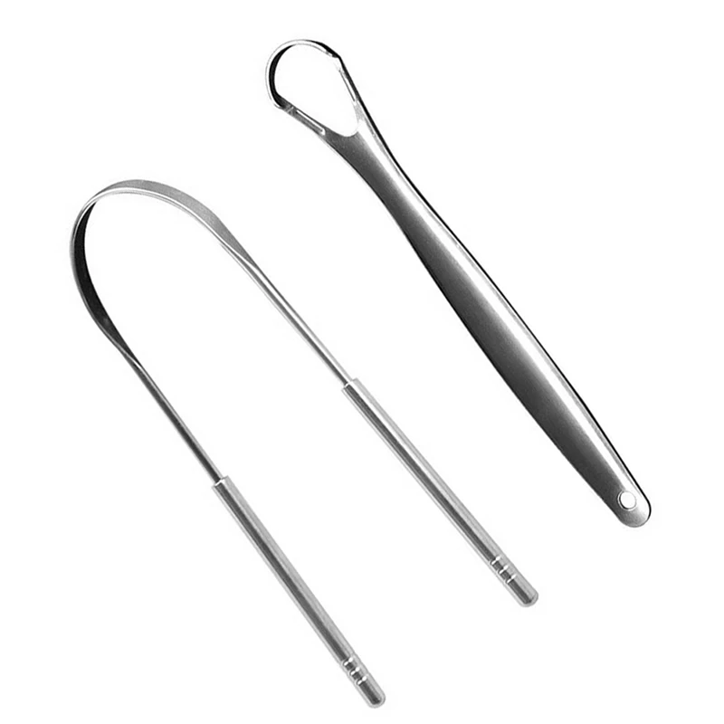 2PCS Oral Tongue Cleaner Stainless Steel U Type Tongue Scraper Brush Cleaning Coated Tongue Toothbrush Oral Hygiene Care Tools