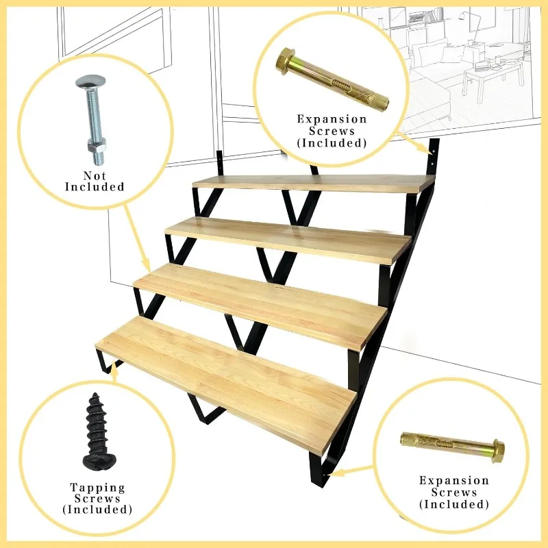 Treppenstufen-Stringer aus Metall, Stufen-Stahl-Riser-Stringer für Höhendeck (mattschwarz)