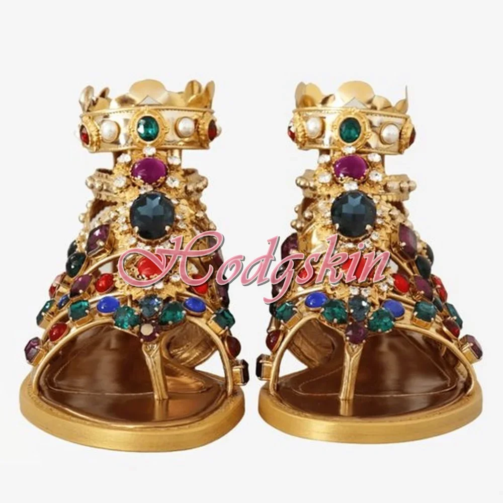 Crystal Bling Flat With Sandals Open Toe Metal Gemstone New Style Sandals Women Sexy Shoes Zipper Party Runway Summer Designer