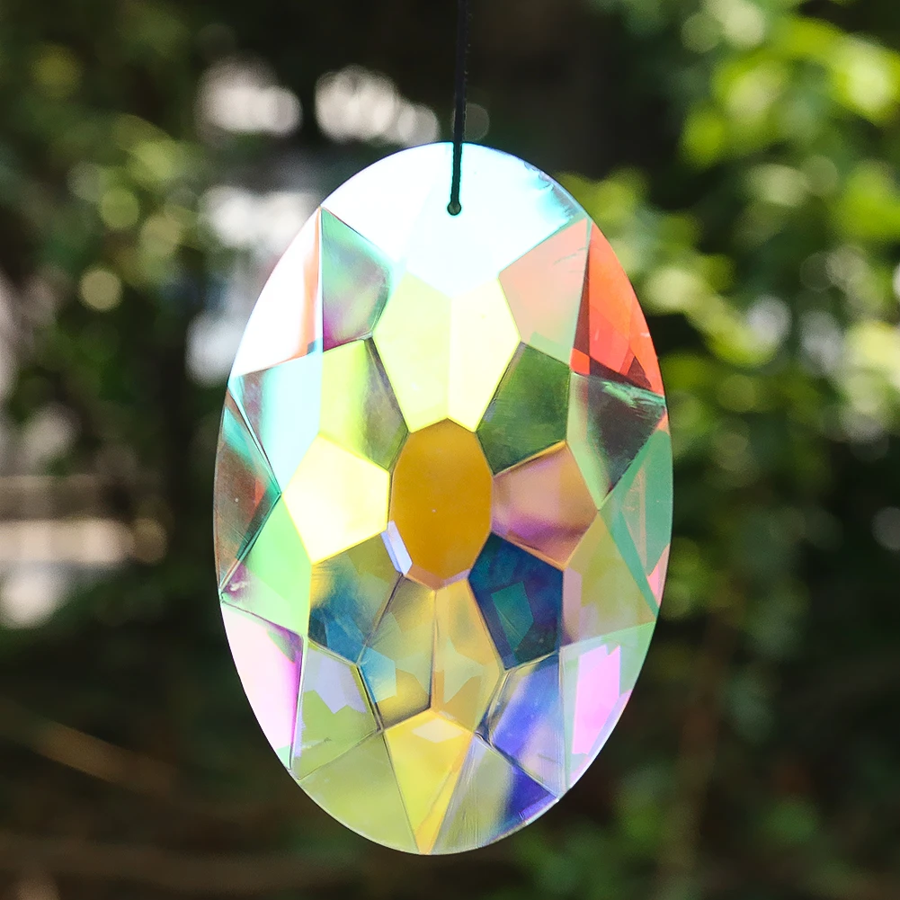 

90MM Laser Geometry Oval Faceted Prism Glass Metatron Hexagram Star AB Color Crystal Chandelier Pendant Rainbow Suncatcher Decor