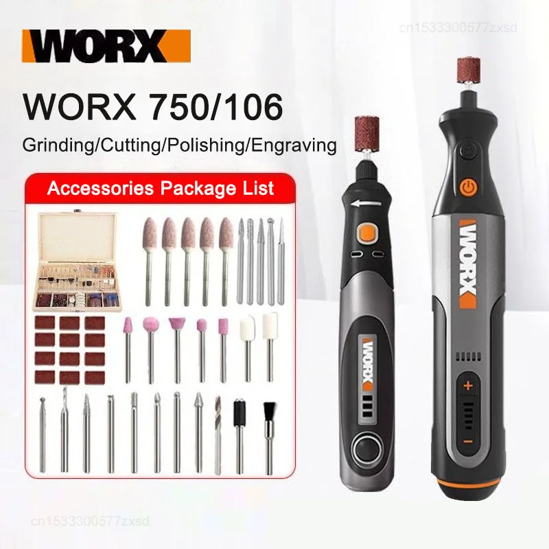 Worx 8V Rotary Tool WX106/WX750 Cordless Mini Drill Engraving Grinding Polishing Machine Variable Speed Power Tools Set DIY Home