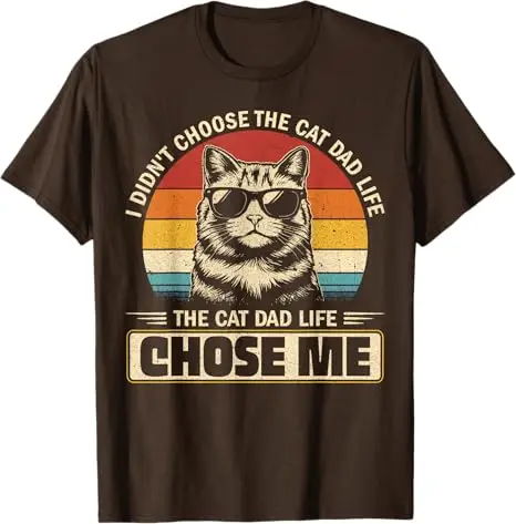 Ich habe nicht das Katzen-Vater-Leben ausgewählt, die Katze hat mich ausgewählt T-Shirt Y2k Kätzchen Vintage Sonnenuntergang Grafik Herrenkleidung Ehemann Papa Neuheit Geschenk – Detail 10