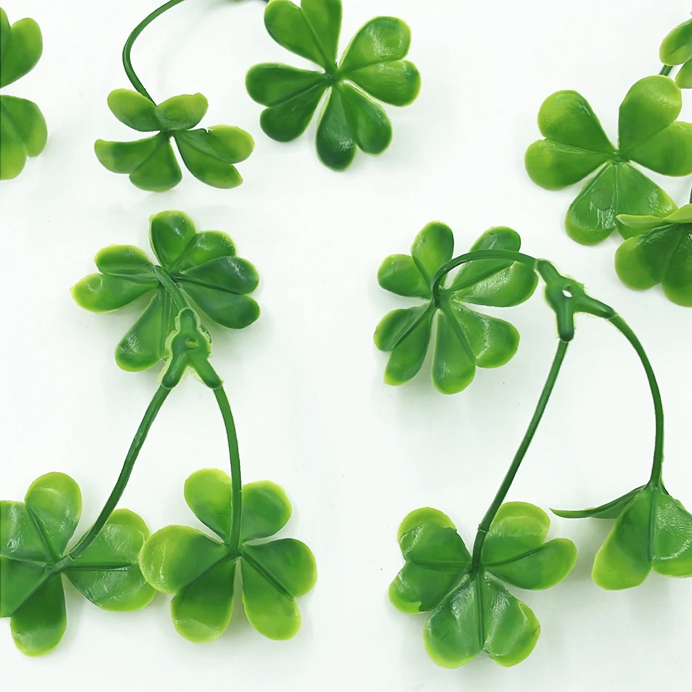 20pcs Artificial Shamrock Fake Plants Branche St. Patrick's Day Flowers For Wreath Decorations Handcraft Bouquet DIY Accessories