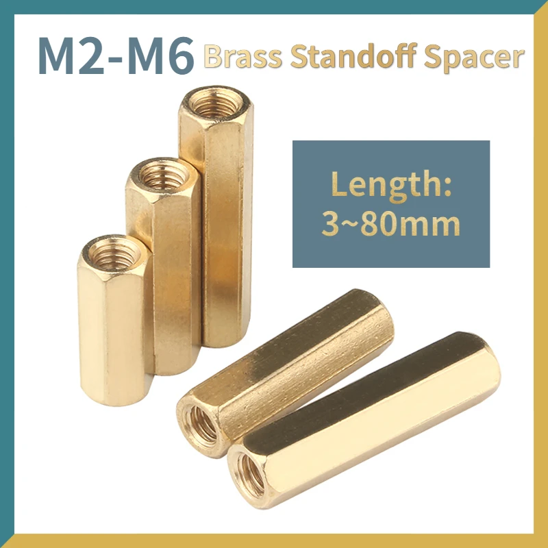 50/ 20/ 10pcs M2 M2.5 M3 M4 M5 M6 Hex Female to Female Brass Standoff Spacer Hexagonal Stud Spacer Hollow Pillars