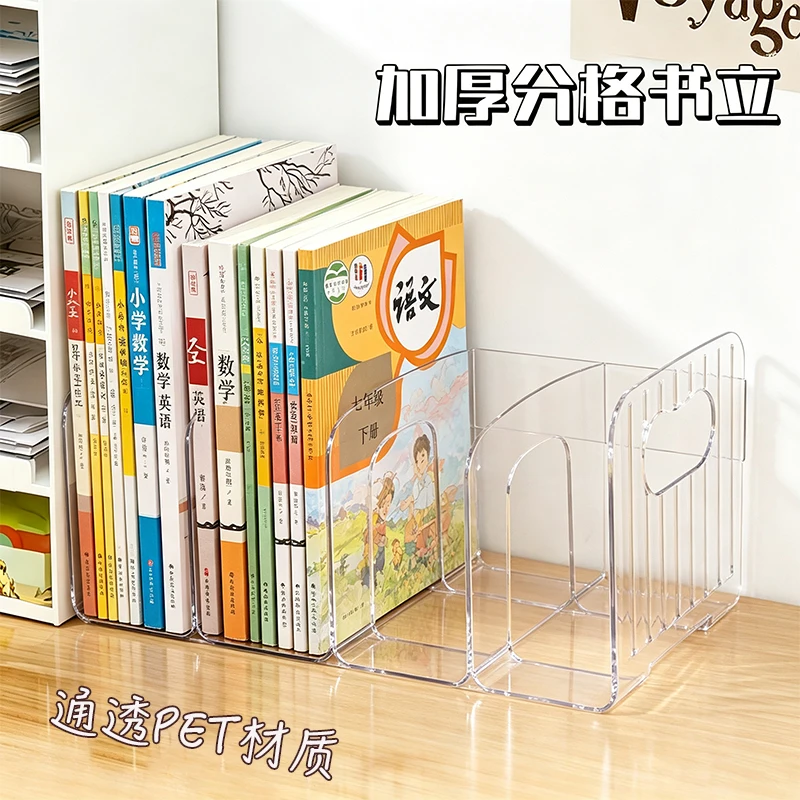 4 Compartments Clear Acrylic File Organizer Desktop Magazine Book Document Storage Rack Office Paper Holder with Side Handles