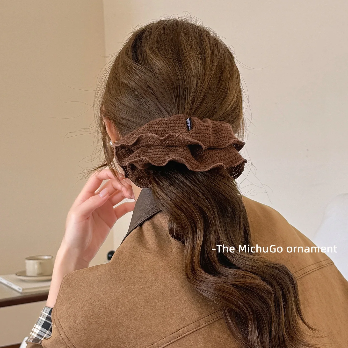 1 Stück Herbst/Winter Vintage-Stil Wollstrick-Haargummi, hochelastisches Haargummi für niedrigen Pferdeschwanz, 2025 neues Haar-Accessoire – Detail 4