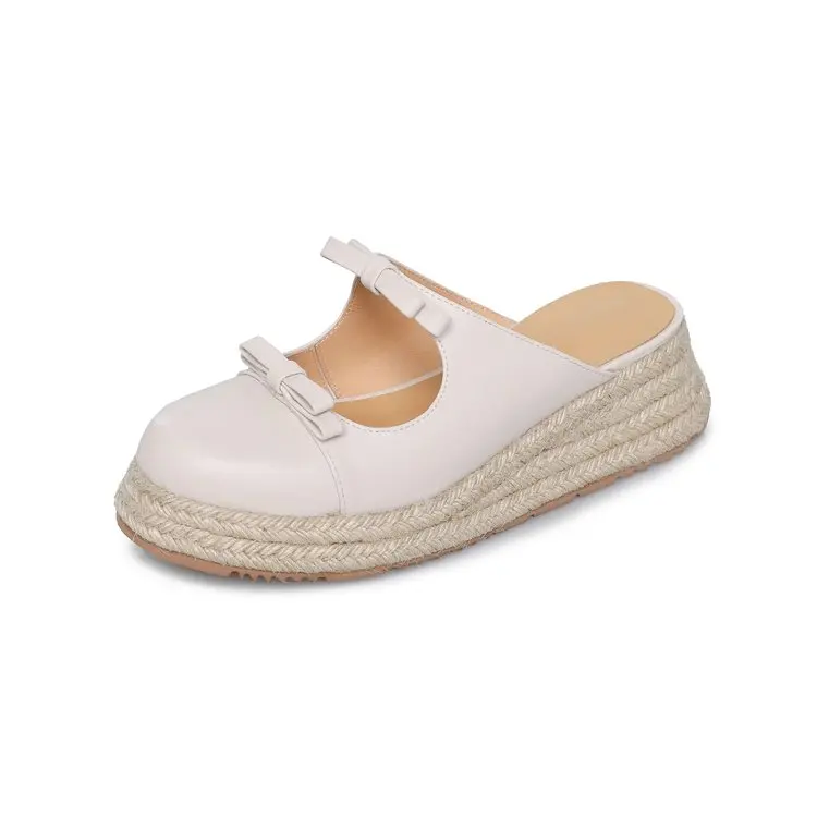 Damen Schleifen-Sandalen mit geschlossener Zehenpartie, Plateau-Espadrille-Keilabsatz, Slipper für den Sommer – Detail 17