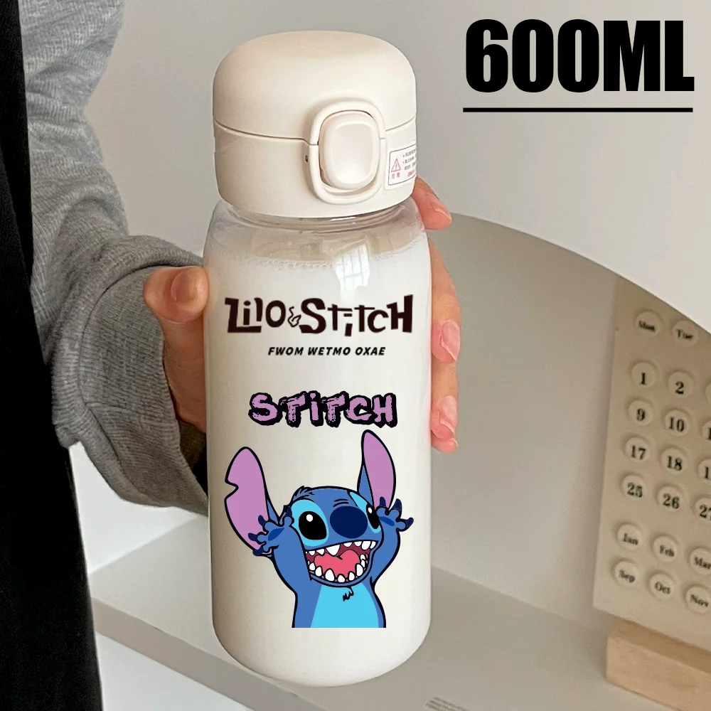 600ML Lilo Stitch Water Cup Stitch Angel Large Capacity Portable Transparent PcLeak Resistant Plastic Drinking Water Bottle