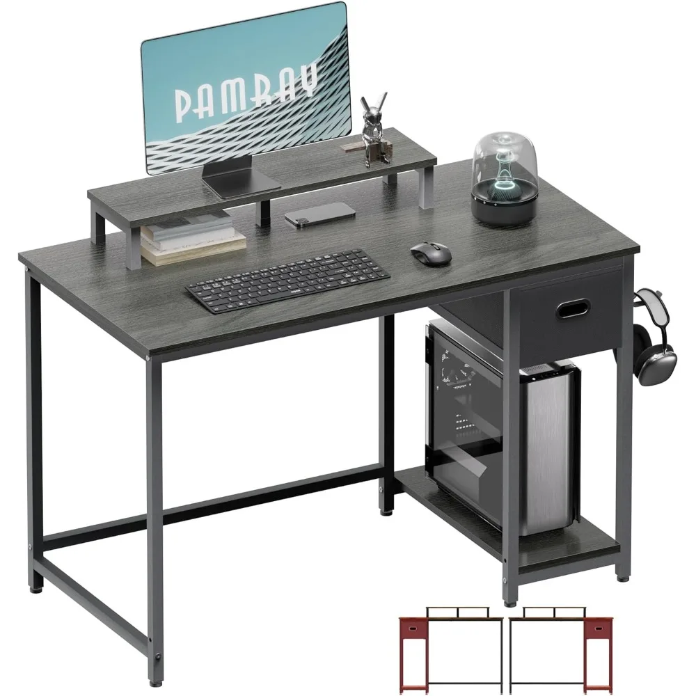 

39 Inch Computer Desk with Monitor Stand Small Home Office Desks with Non-Woven Storage Drawer for Bedroom Study Table Writing