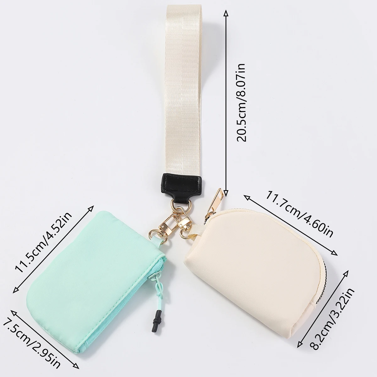 Double Wristlet Keychain Wristlet Wallet Portable Nylon Wristlet Wallet Detachable Zippered Coin Purse for Women