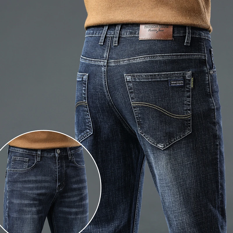 

Jeans Pants Man Casual Long Straight Denim Pants Four Seasons Classic Originals Jeans Korean Solid Blue Grey Black Trousers
