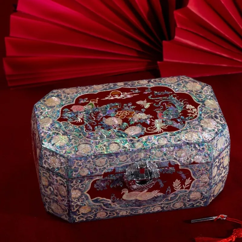 

Jewelry box, storage box, retro gift, wooden ring necklace, high-end wedding antique Chinese style