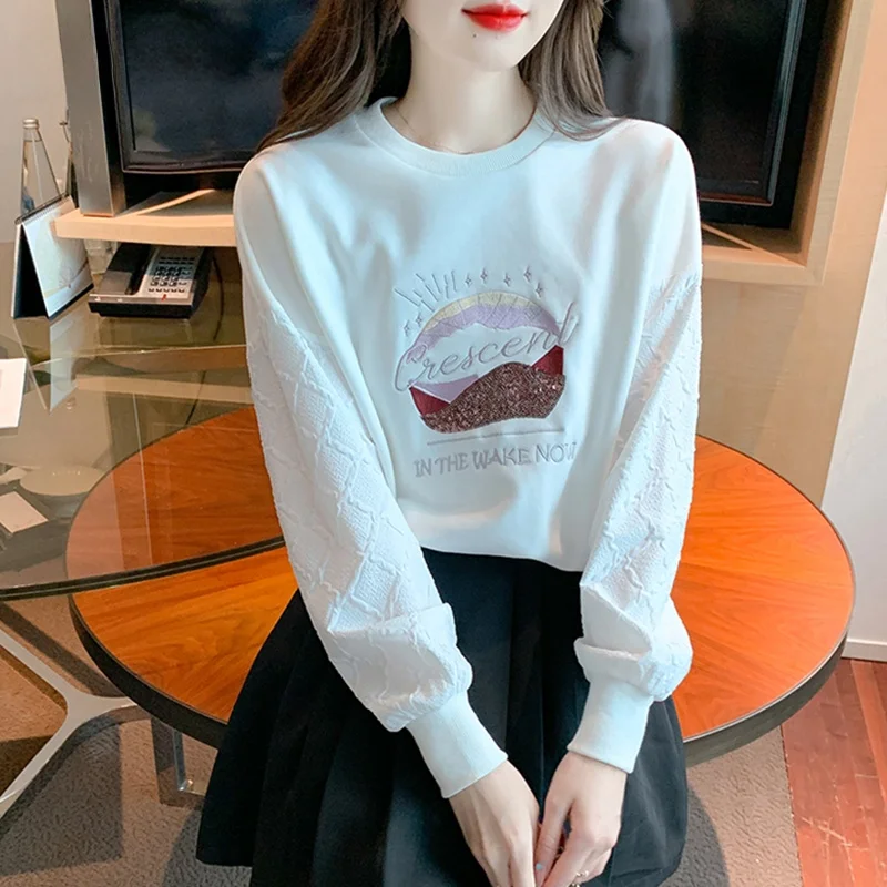 Dames Thiened Hoodie Sweatirt Vroege herfst Faion Loose Match All Printed Long Sve round Ne Korean Sle Long