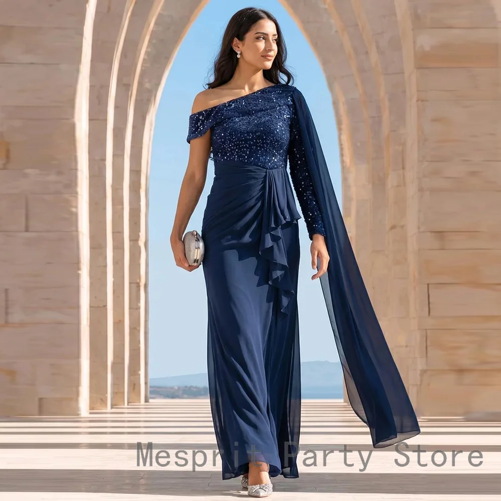 Customized Evening Dress One Shoulder Maxi Deress Sequin Bodice Saudi Arabia Floor Length Prom Dress Wedding Formal Dresses Gown