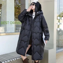 Winter Hooded Long Down Jacket Women's Coat Fluffy Windproof Warm 2024 New Thickened White Duck Down Loose Warm Casual Parkas