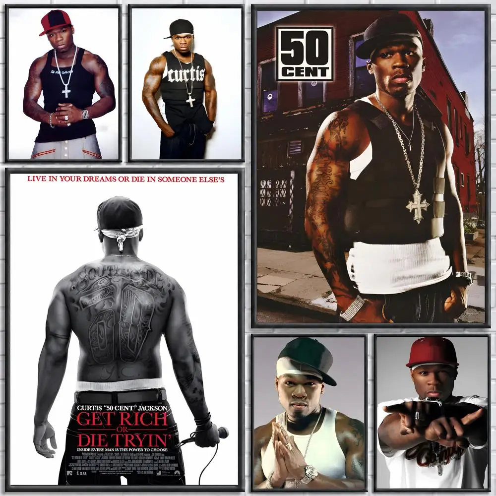 Rapper Curtis James Jackson III Poster Self-adhesive Art Waterproof Paper Sticker Coffee House Bar Room Wall Decor
