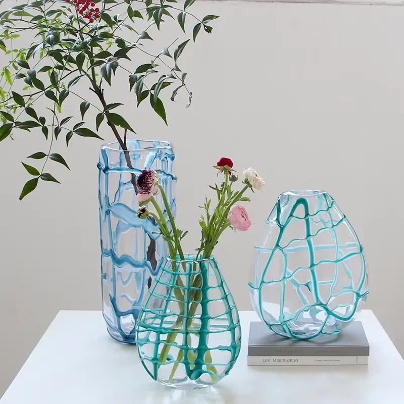 Creative new hand-wrapped colored thick glass vase, suitable for home decoration