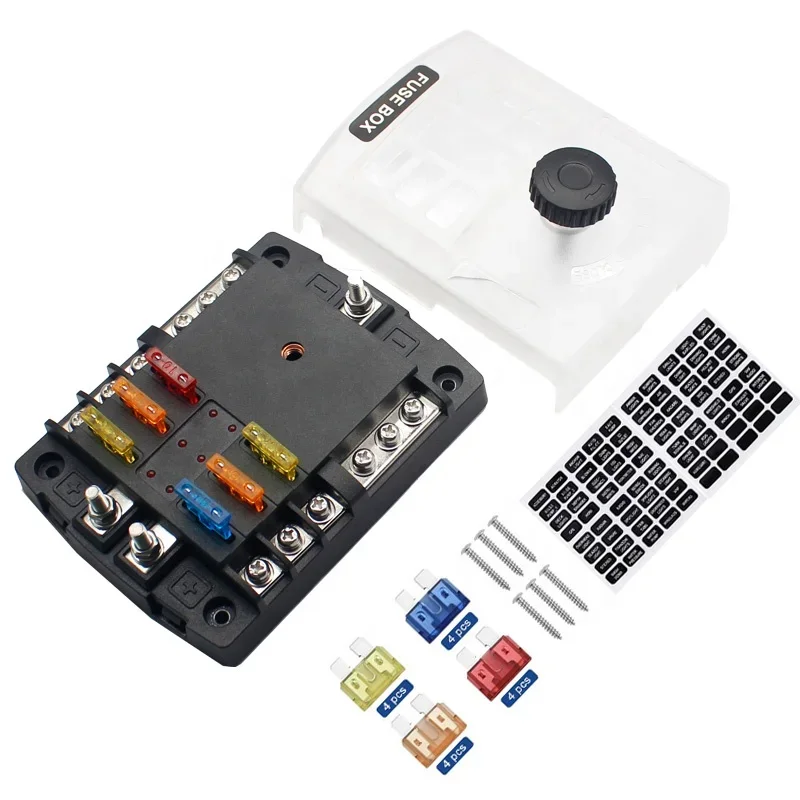 6 Way Multiway Auto Automotive Car Blade Fuse Box Negative Bus Bar Fuse Block Box Holder with LED Indicator for Marine