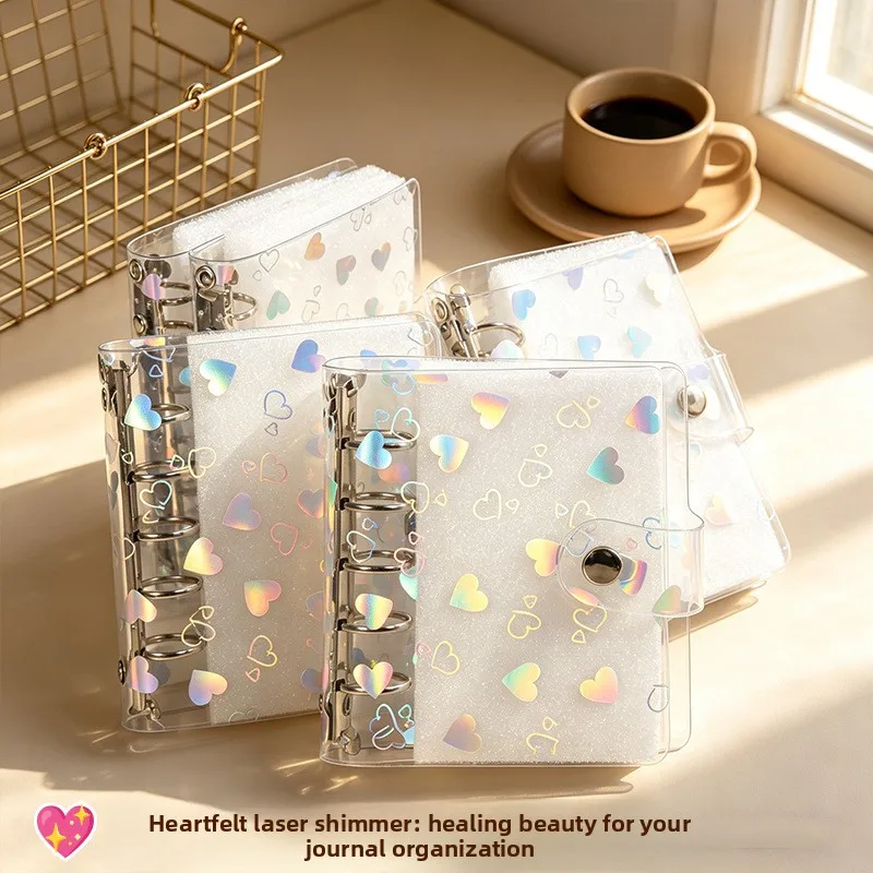 A5 A6 A7 M5 PVC Loose Leaf Binder Colorful Laser Heart Transparent Snap Cover Replaceable Notebook Shell Sticker Binder