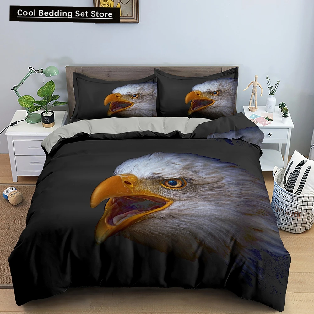 Eagle Duvet Cover Animal Bedding Set Queen King Size for Kids Teens Adults White Black Wildlife 2/3pcs Polyester Quilt Cover