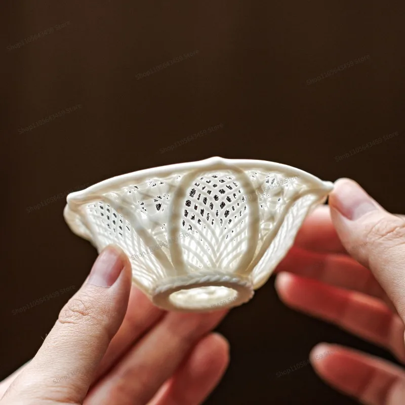 For white porcelain pure hand-woven exquisite jade porcelain single cup ceramic tea cup drinking tea cup