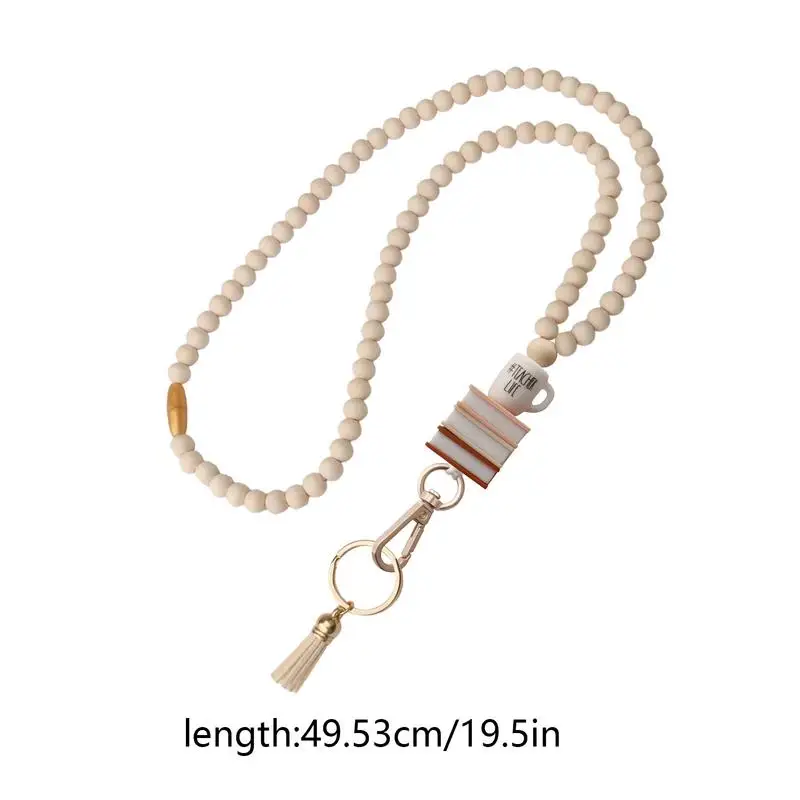 Ремешок для учителя, отрывной ремешок в стиле бохо с деревянными бусинами, креативный модный ремешок для ключей, милый ремешок на шею, брелок с идентификатором