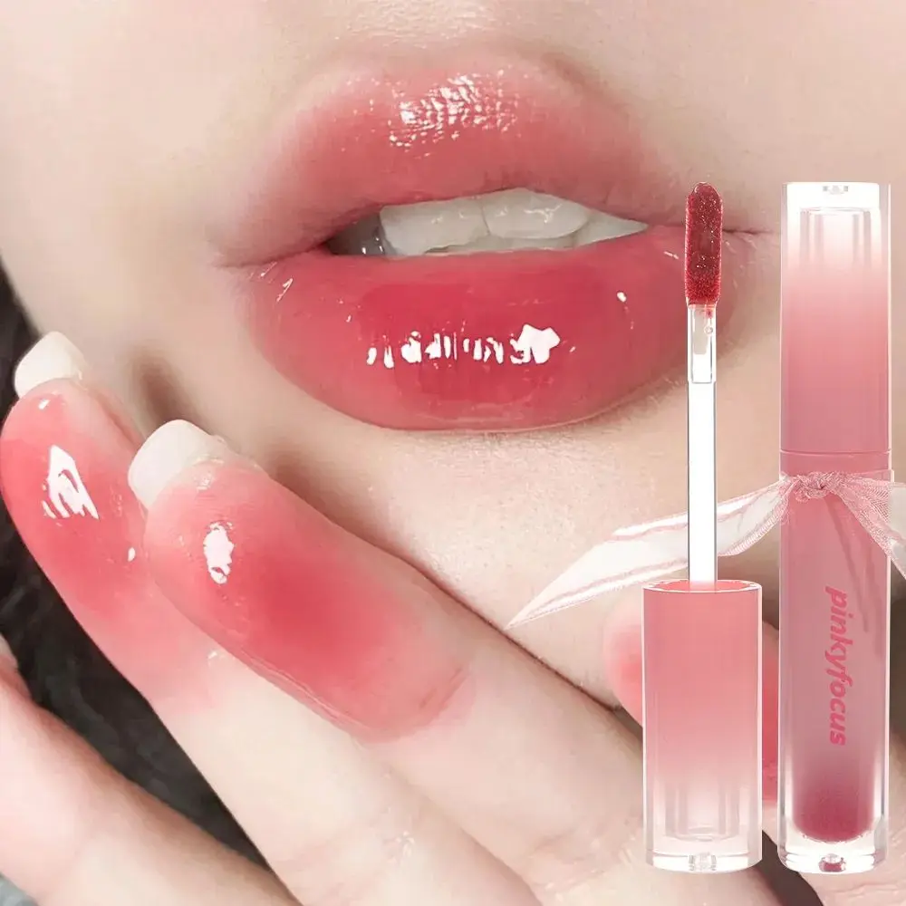 Bow Mirror Water Lip Gloss Waterproof Lasting Non-stick Cup Nude Red Translucent Jelly Lipstick Make-up for Women Korea Cosmetic