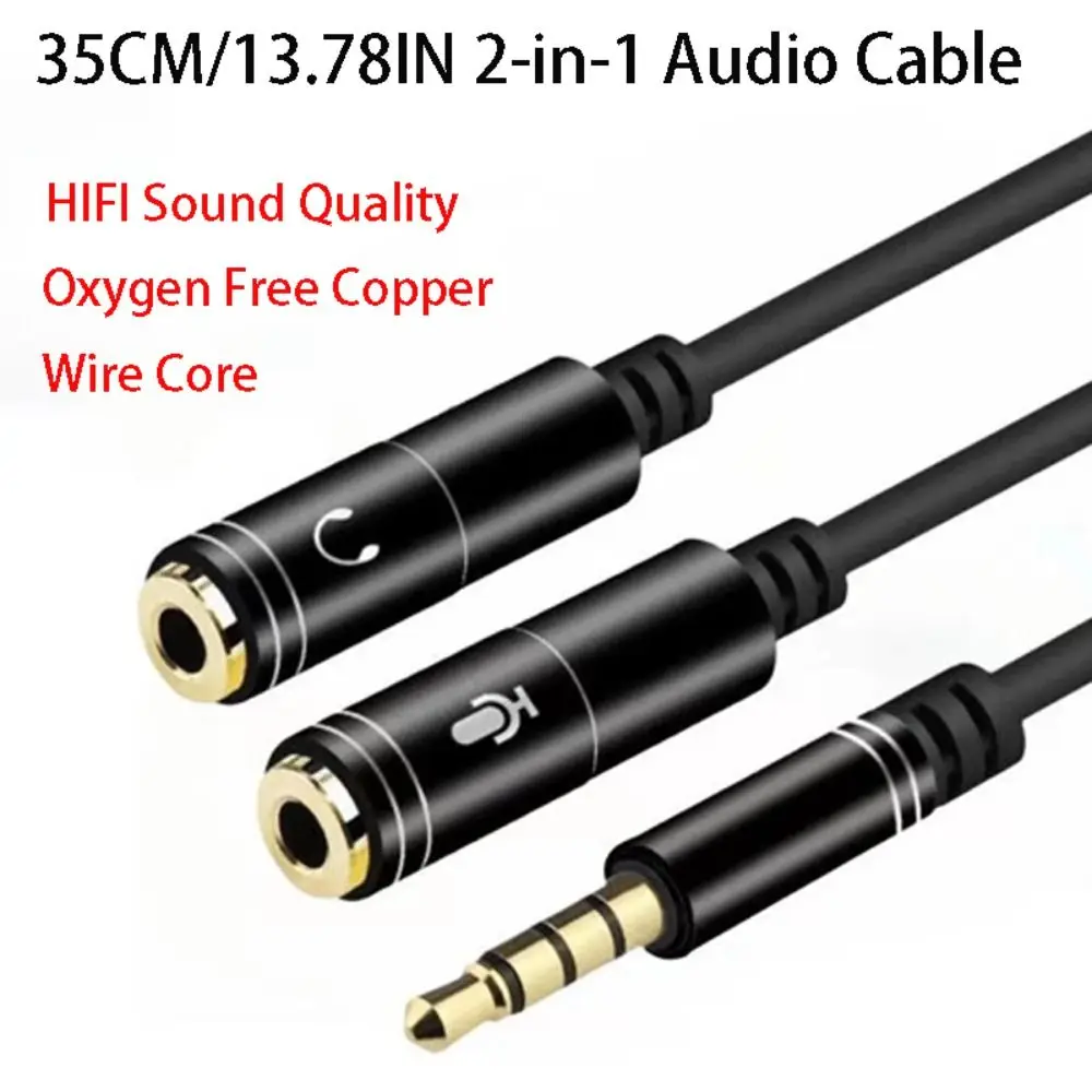 Bare Copper 2-in-1 Audio Head Splitter Gold Plating Dual Jack Adapter Cable Fall Prevention Durable Digital Accessories