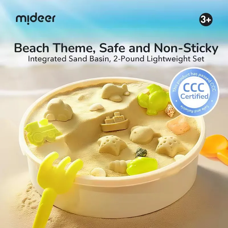 

Mideer 1000g Magic Sand Beach Play Set Non-Sticky Light Pack Fast Molding Sand Theme Rich Molds Water-Resistant Creative Kid 3Y+