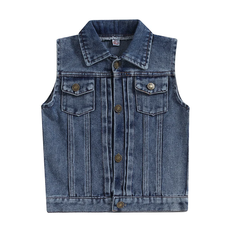 Kids Vest Jacket Children Waistcoat Solid Color Sleeveless Turn Down Collar Button Closure Denim Coat Casual Tops for Girls Boys