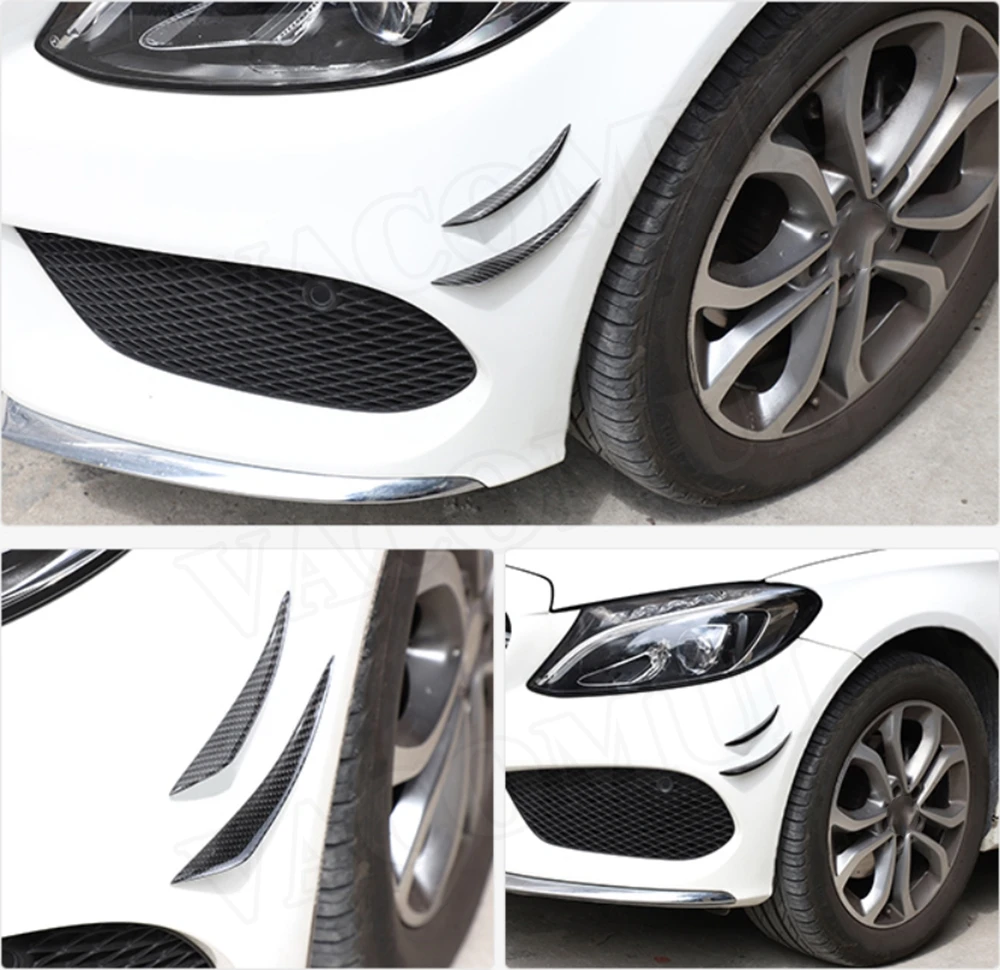 

4 PCS/Set Carbon Fiber Side Shark Fins Canards For Mercedes-Benz For BMW For Audi Front Bumper Lip Splitters Flaps Apron