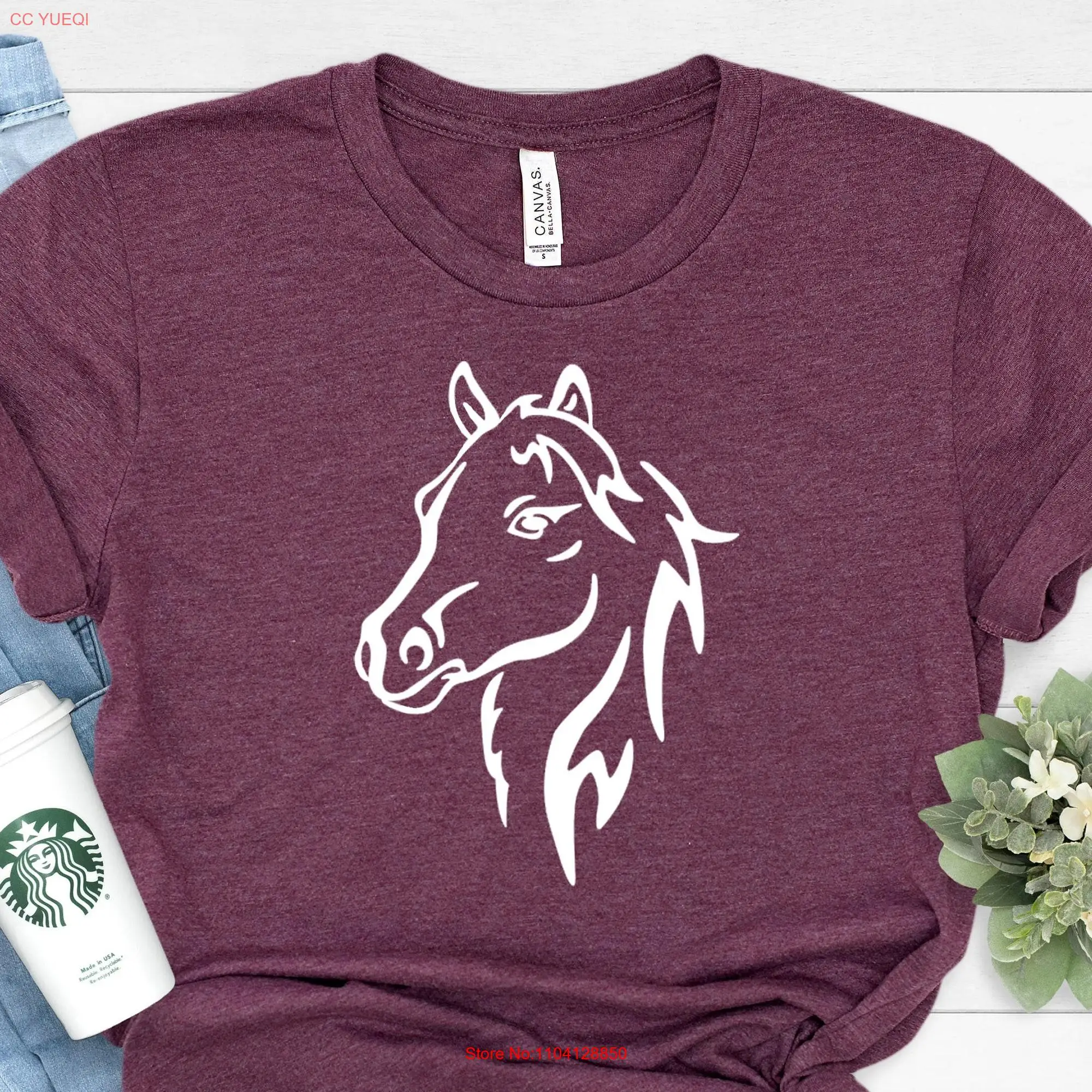 Horse T Shirt Silhouette Lover Crew Neck Womans Super Soft Head long or short sleeves