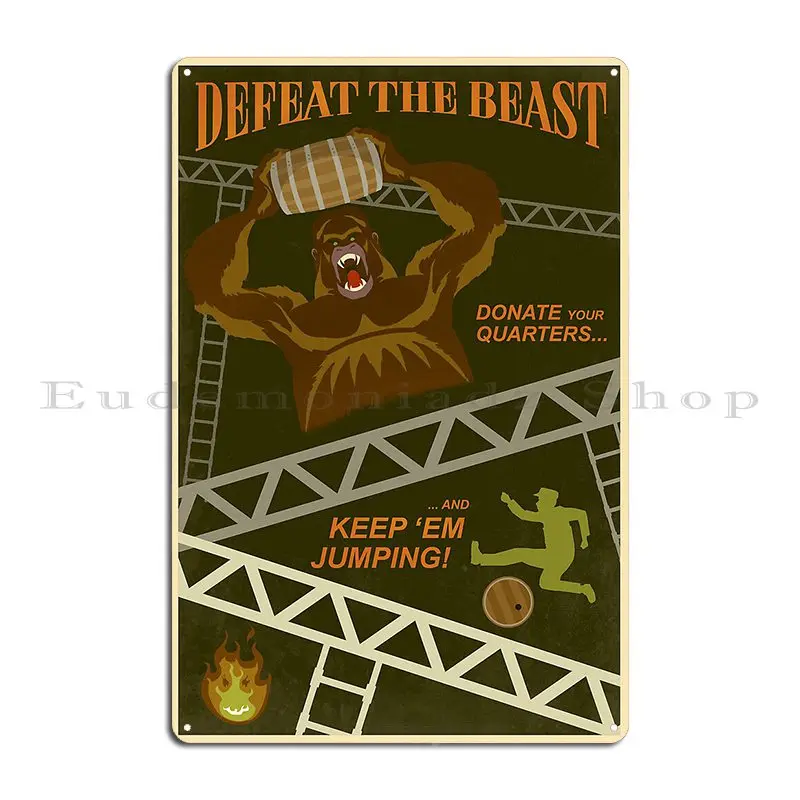 Defeat The Beast Metal Plaque Create Sign Designer Designing Retro Tin Sign Poster