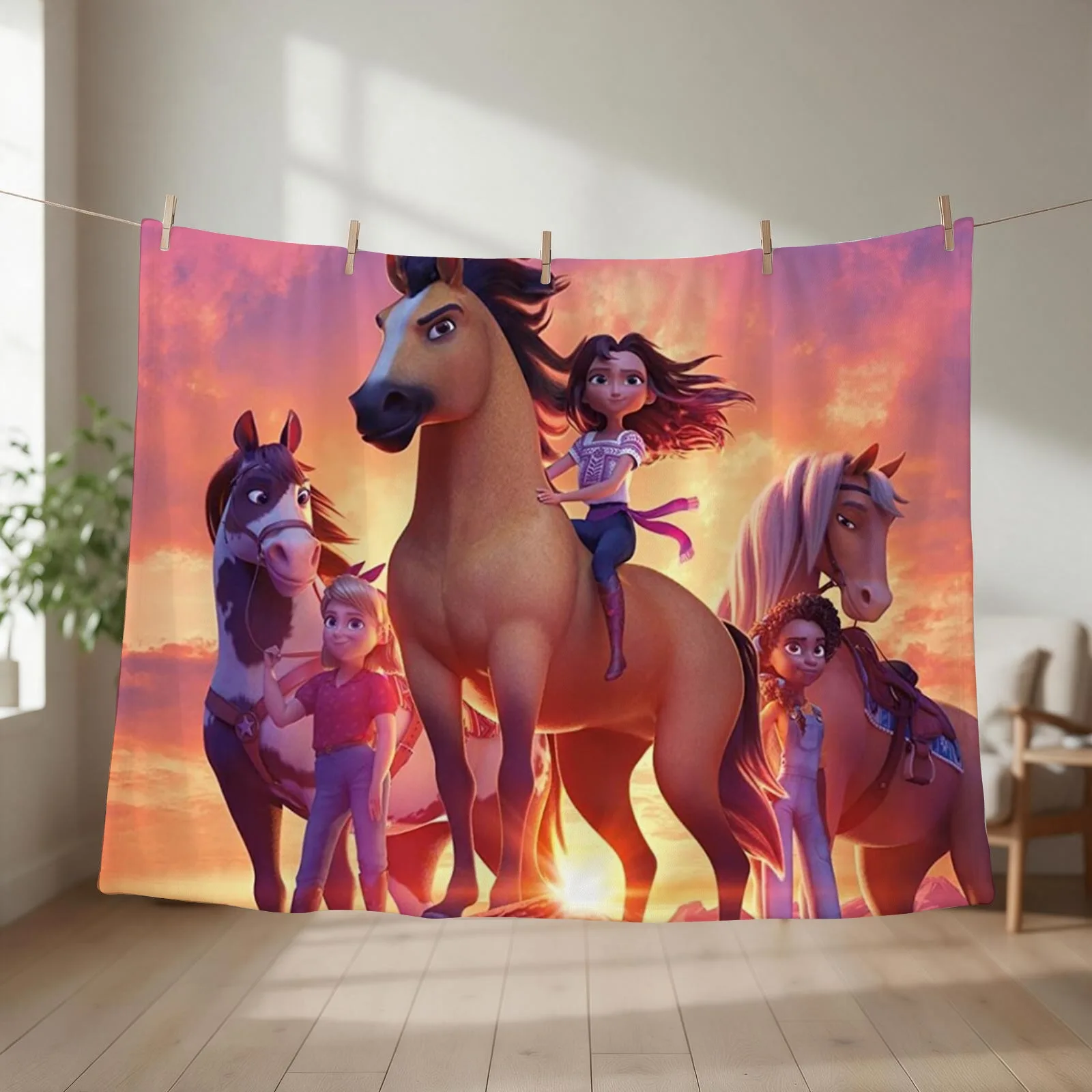 spirit untamed 2021 poster Throw Blanket Comforter Furrys Thins Camping Blankets