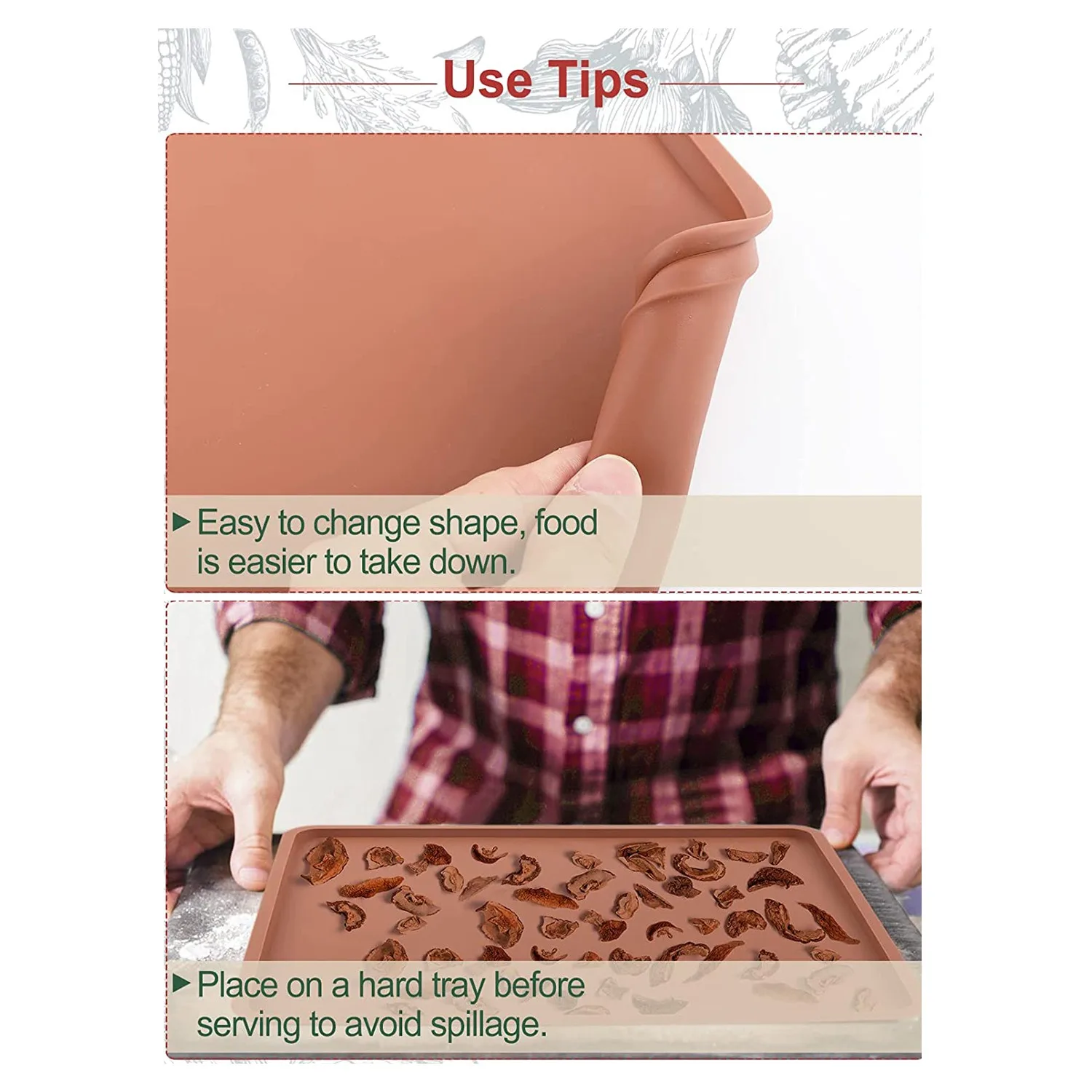 Tappetini per disidratatore in silicone da 4 pezzi con bordo - Fogli in silicone compatibili, rivestimento del vassoio in silicone antiaderente, alta temperatura