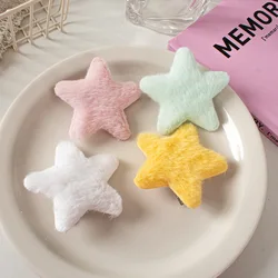 4pcs/pack Girls Sweet Fluffy Star Hairpins Children Kids Faux Fur Bobby Pin Solid Color Pentagram Hair Clip Cute Side Hair Grip