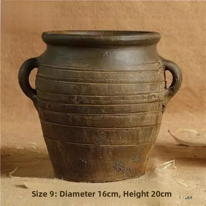 

Деревенская терракотовая ваза для цветов, уличный кашпо для суккулентов, винтажный дзен, эстетический глиняный горшок для цветочных композиций, домашний декор